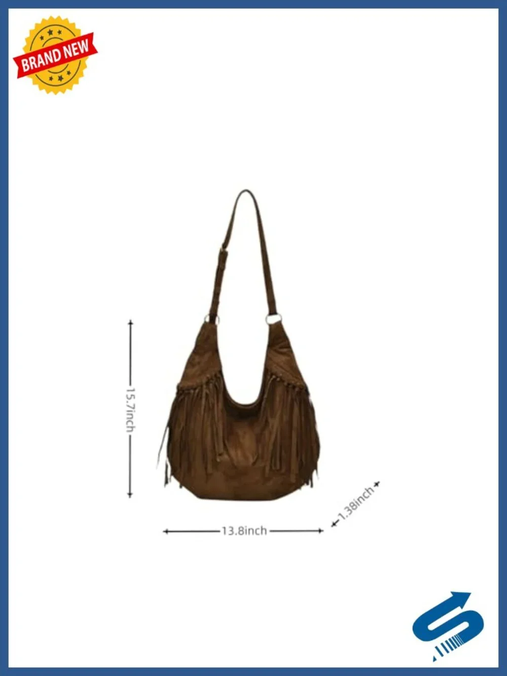 Vintage Vegan Suede Fringe Hobo Bag Tote Crossbody Shoulder Purse